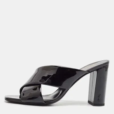 Pre-owned Saint Laurent Black Patent Leather Loulou Ankle Strap Sandals Size 38.5