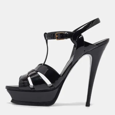 Pre-owned Saint Laurent Black Patent Leather Tribute Sandals Size 39