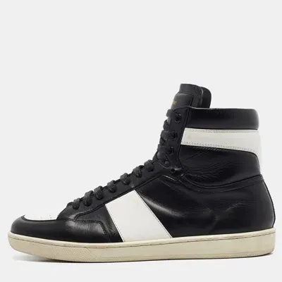 Pre-owned Saint Laurent Black/white Leather Court Classic High Top Sneakers Size 43