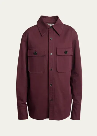 Saint Laurent Button Down Two-pocket Cotton Drill Shirt In Bordeaux