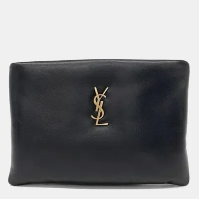 Pre-owned Saint Laurent Calypso Small Pouch In Black