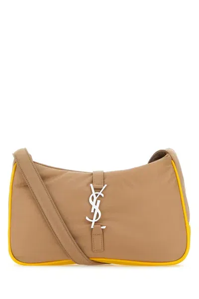 Saint Laurent Cappuccino Econylâ® Le 5 Ã 7 Shoulder Bag In Brown