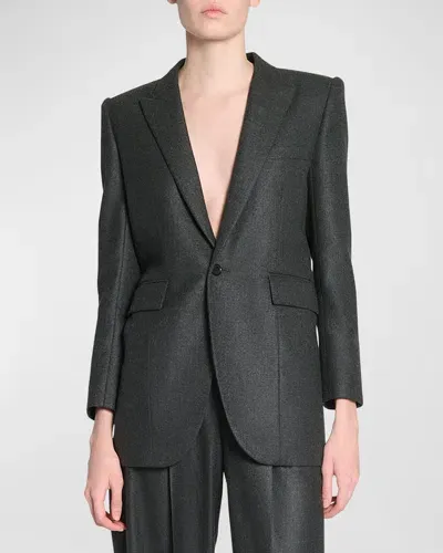 Saint Laurent Cashmere-blend Tailored Blazer Jacket In Anthrblk