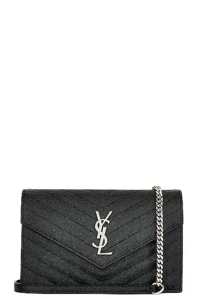 Saint Laurent Cassandra Envelope Chain Wallet Bag In Noir