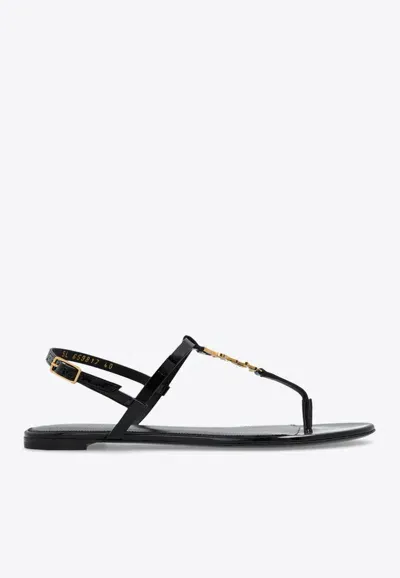 Saint Laurent Cassandra Ysl Medallion Flat Sandals In Black