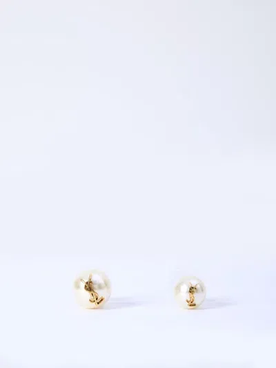 Saint Laurent Cassandre Asymmetrical Earrings In White