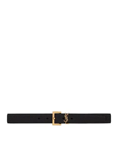 Saint Laurent Black Leather Belt With  Logo For Women