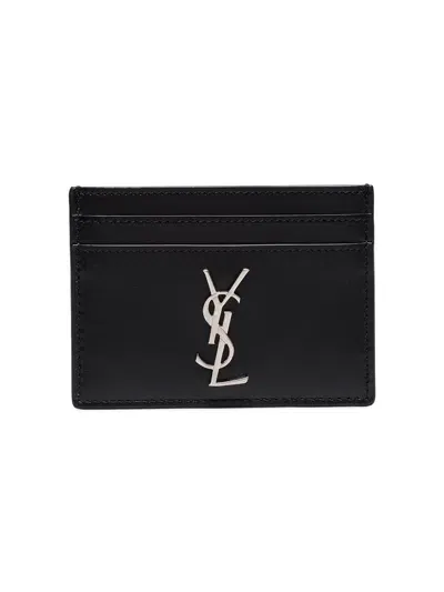 Saint Laurent Cassandre Leather Card Case In Black