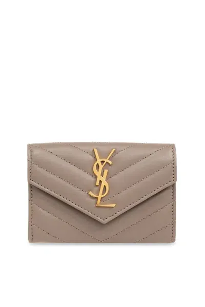 Saint Laurent Cassandre Matelassé Wallet In Brown