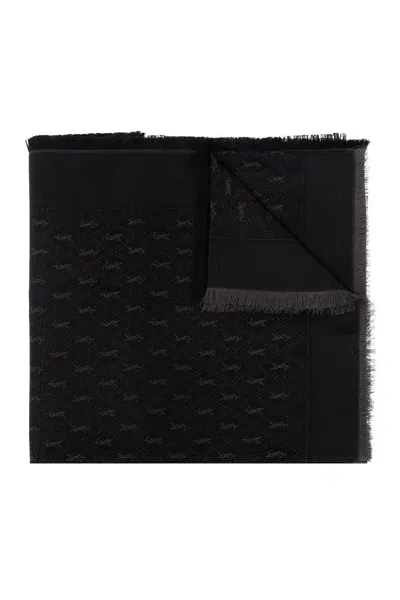 Saint Laurent Cassandre Monogram Large Scarf In Black Dark Grey