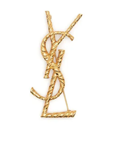 Saint Laurent Cassandre Ysl Brooch In Metal In Metallic