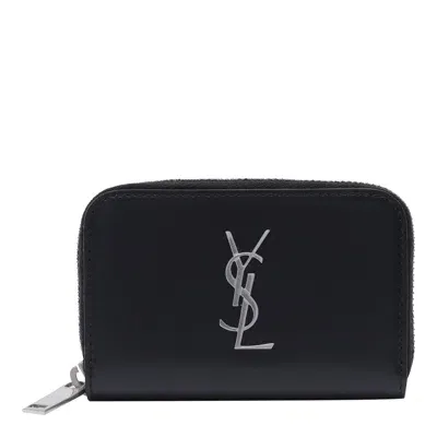 Saint Laurent Cassandre Zip Wallet In Black