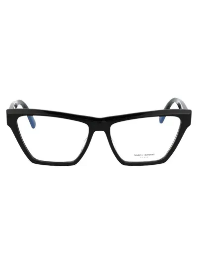 Saint Laurent Cat-eye Frame Glasses In 002 Black Black Transpare