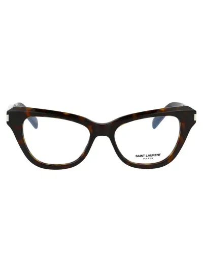 Saint Laurent Cat-eye Frame Glasses In 002 Havana Havana Transpa