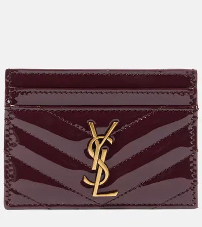 Saint Laurent Classic Patent Leather Card Holder In Burgundy