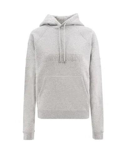 Saint Laurent Cotton Sweatshirt With Embroidered Logo In Grey