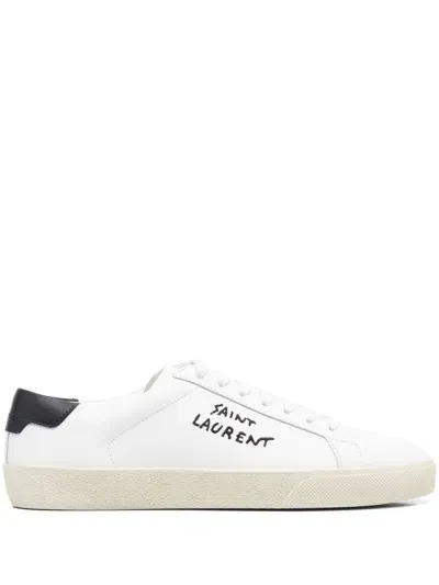 Saint Laurent Court Sl/06 Leather Sneakers In White