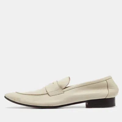 Pre-owned Saint Laurent Cream Leather Slip On Loafers Size 45.5