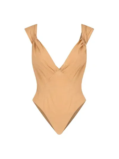 Saint Laurent Crossed Bodysuit In Beige