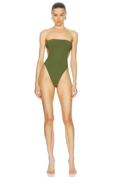 Saint Laurent Strapless Cutout Swimsuit In Cactus