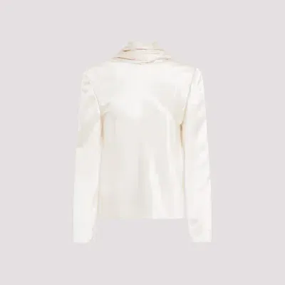 Saint Laurent Draped Crepe Blouse In White