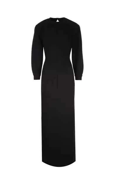 Saint Laurent Long Wool Dress In Black