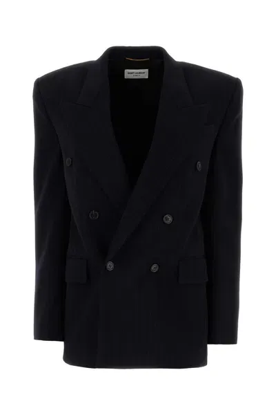 Saint Laurent Embroidered Wool Oversize Blazer In Multicolor