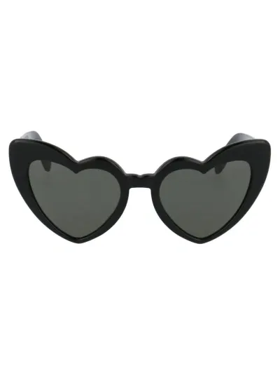 Saint Laurent Eyewear Heart Shaped Sunglasses In 001 Black Black Grey