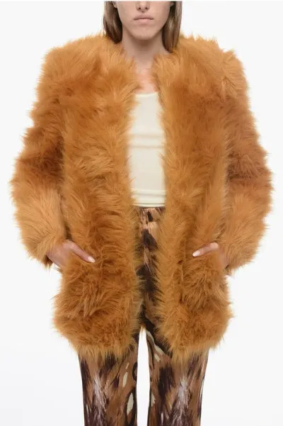 Saint Laurent Faux-fur Coat Without Fastening In Brown