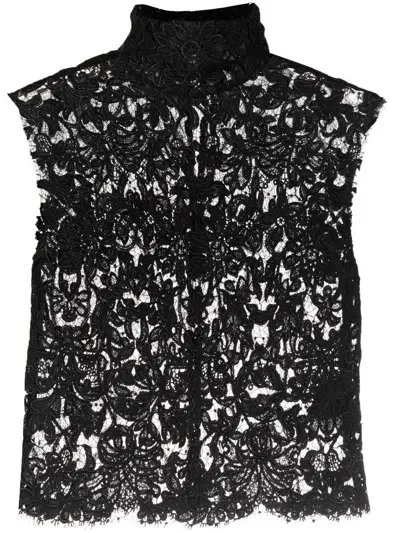 Saint Laurent Floral Lace-detail Blouse In Black