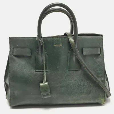 Pre-owned Saint Laurent Green Leather Small Classic Sac De Jour Tote