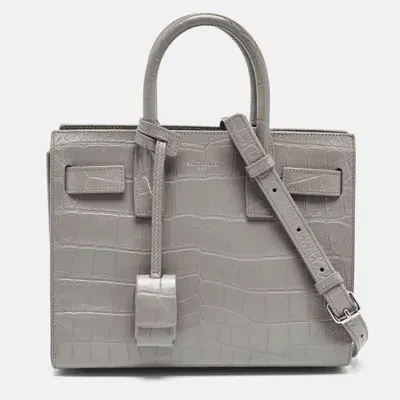 Pre-owned Saint Laurent Grey Croc Embossed Leather Nano Classic Sac De Jour Tote