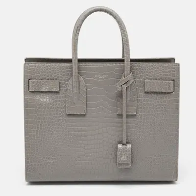 Pre-owned Saint Laurent Grey Croc Embossed Leather Small Classic Sac De Jour Tote