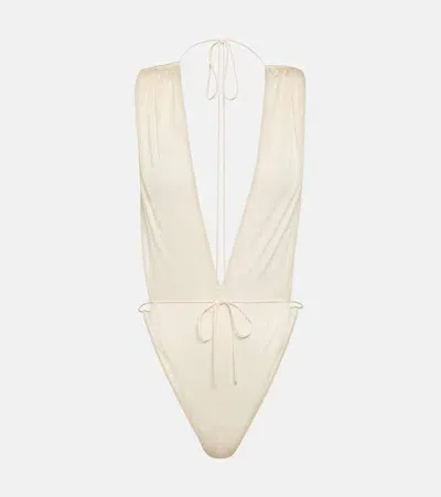 Saint Laurent Halterneck Bodysuit In Cream