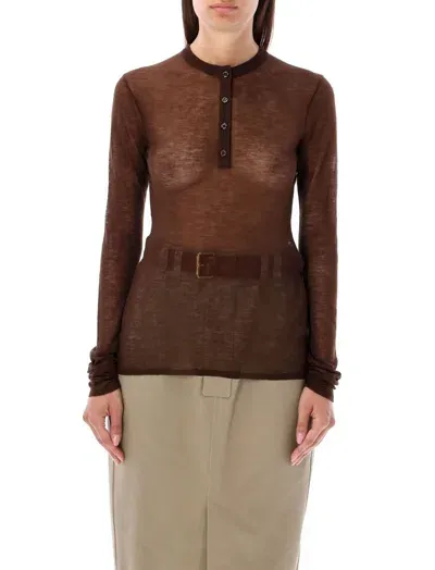 Saint Laurent Henley Knitted Shirt In Brown