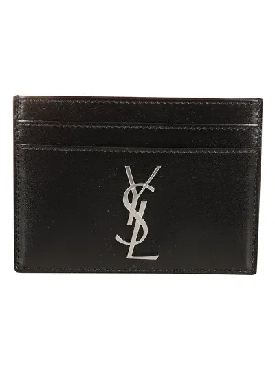 Saint Laurent Initials Logo Card Holder In Black