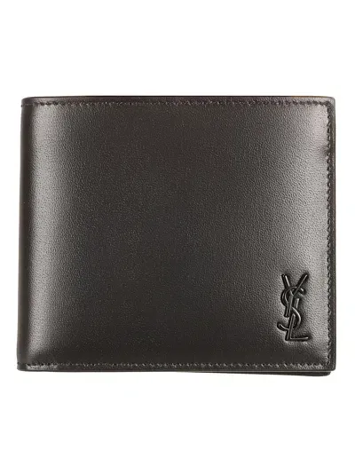 Saint Laurent Initials Side Logo Bi-fold Wallet In Black