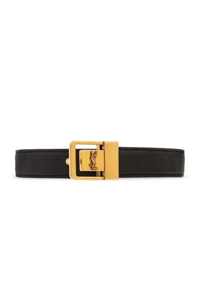 Saint Laurent La 66 Buckle Thin Belt In Black