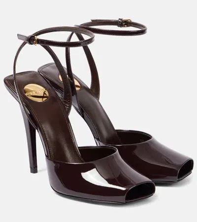 Saint Laurent La Scandale 110 Patent Leather Peep-toe Pumps In Brown