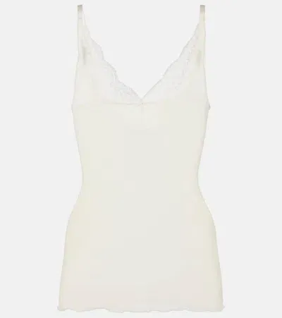 Saint Laurent Lace-trimmed Tank Top In White