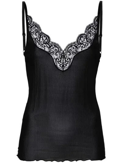 Saint Laurent Laced Silk Tank Top In Black