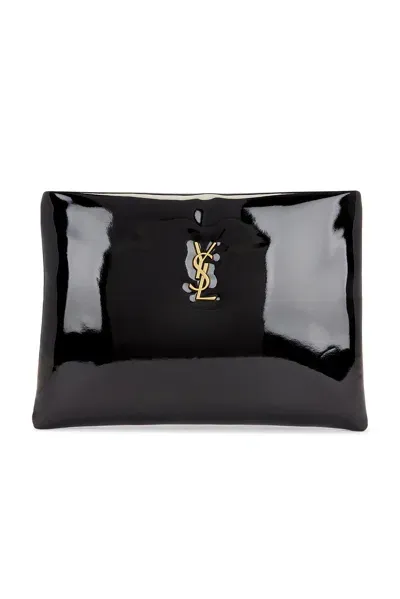 Saint Laurent Large Zipped Pouch In Noir