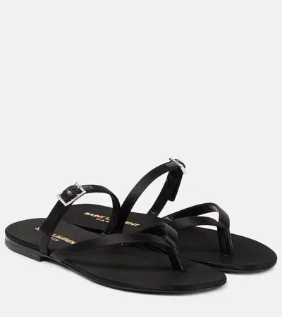 Saint Laurent Laszlo Buckle-embellished Satin Sandals In Black