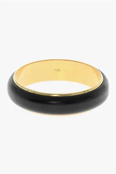 Saint Laurent Leather Cuffed Bracelet With Golden-effect Inner In Black