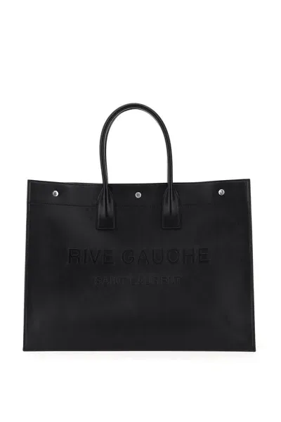 Saint Laurent Leather Noe Rive Gauche Tote Bag In Black