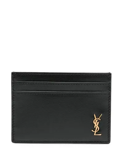 Saint Laurent Leather Wallet With Logo In Black