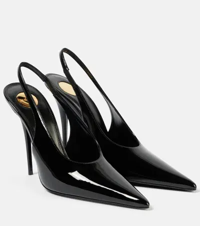 Saint Laurent L'entracte 110 Patent Leather Slingback Pumps In Black