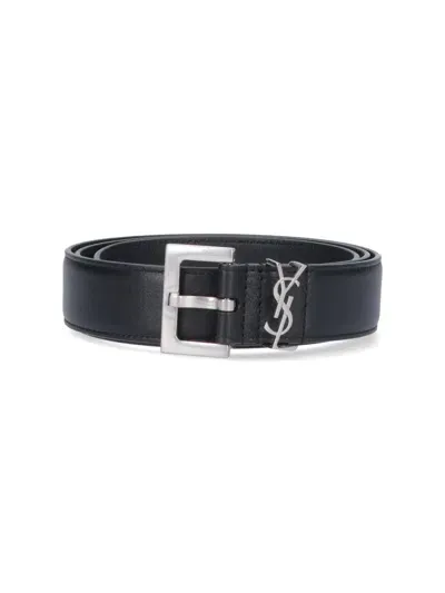 Saint Laurent Logo Belt In Black  