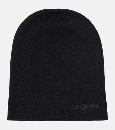 Saint Laurent Logo Cashmere Beanie In Black