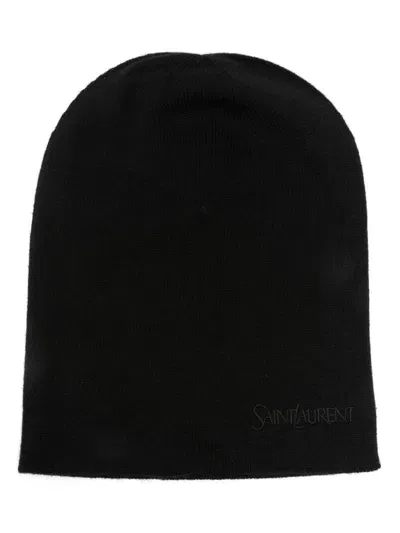 Saint Laurent Logo-embroidered Beanie In Black